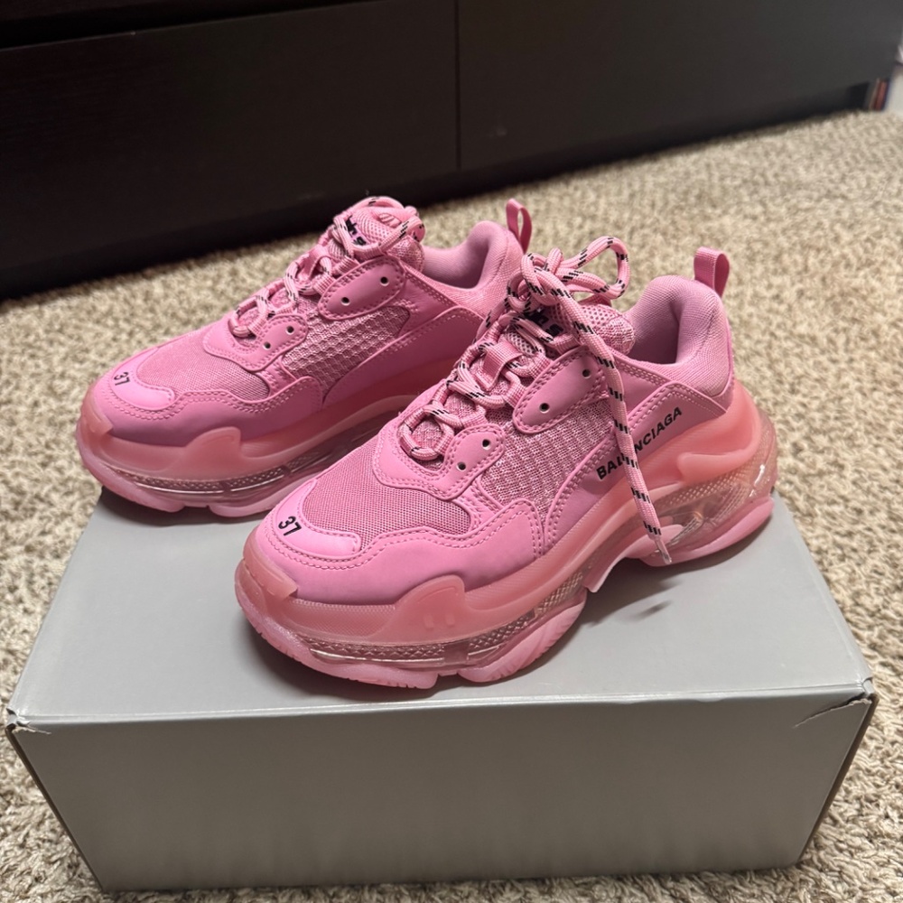Fabric Mesh Clear Sole Womens Triple S Sneakers 37 Pink - Picture 3 of 4